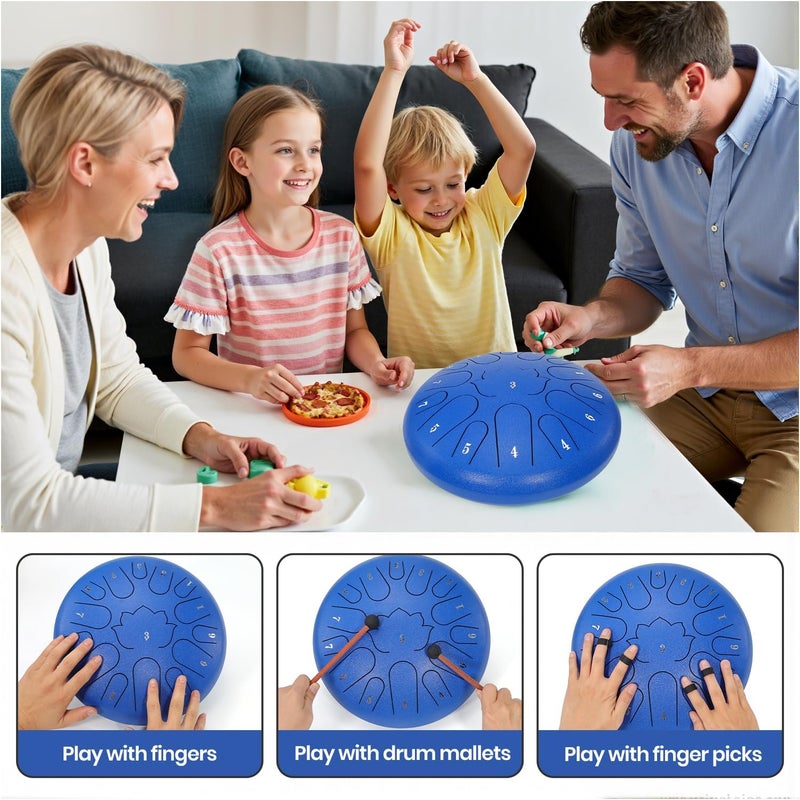 Weipoken rain drums for outside Garden 12 Inch 15 Note Steel Tongue Drum Hand Pan Drum with Music Book tongue drums Gift Handpan Drum Mallet, and Carry Bag(Blue, 12 Inch) - Image 3